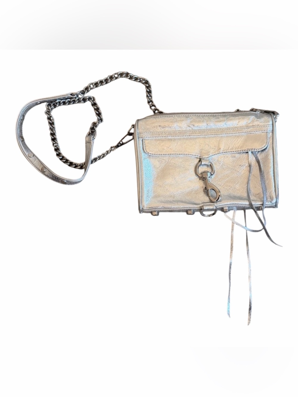 🩶 REBECCA MINKOFF Silver Metallic Leather Mini Crossbody